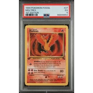 1999 Pokemon Fossil First Edition #27 Moltres PSA 5